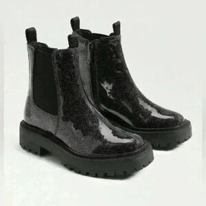 Sam Edelman Girls Black Glitter Laguna Chelsea Boot Combat Sz 4 New